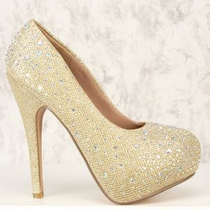 WOMEN CHAMPAGNE RHINESTONE PUMP 8.5